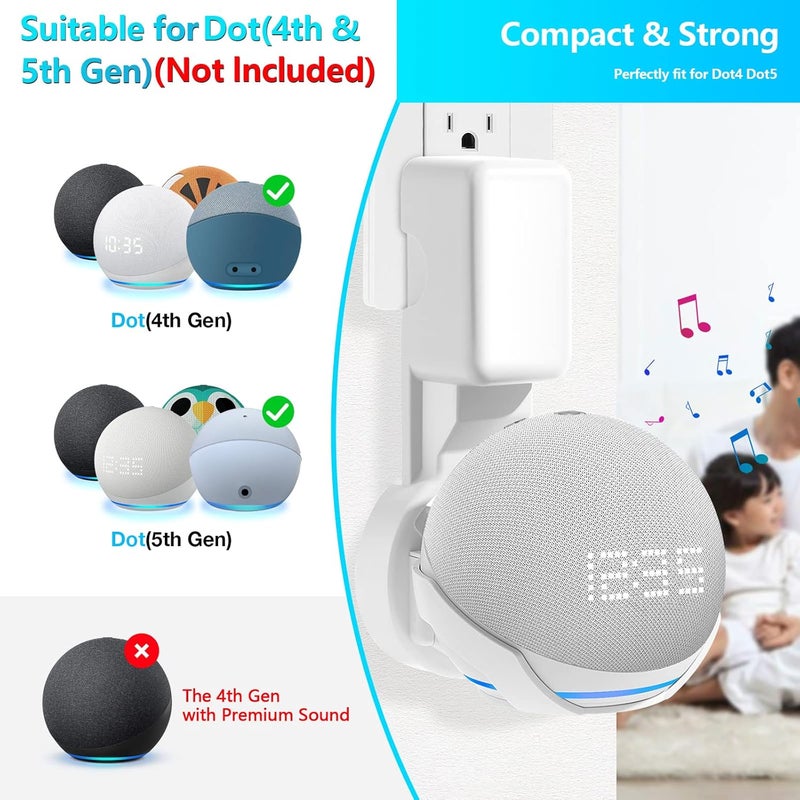 ZUOLACO Wall Mount Holder for Echo Dot 5th Generation, Outlet Hanger Stand for Echo Dot (5th & 4th Gen), Space-Saving Dot Accessories with Built-in Cable Management, Hide Messy Wires, White - Image 2